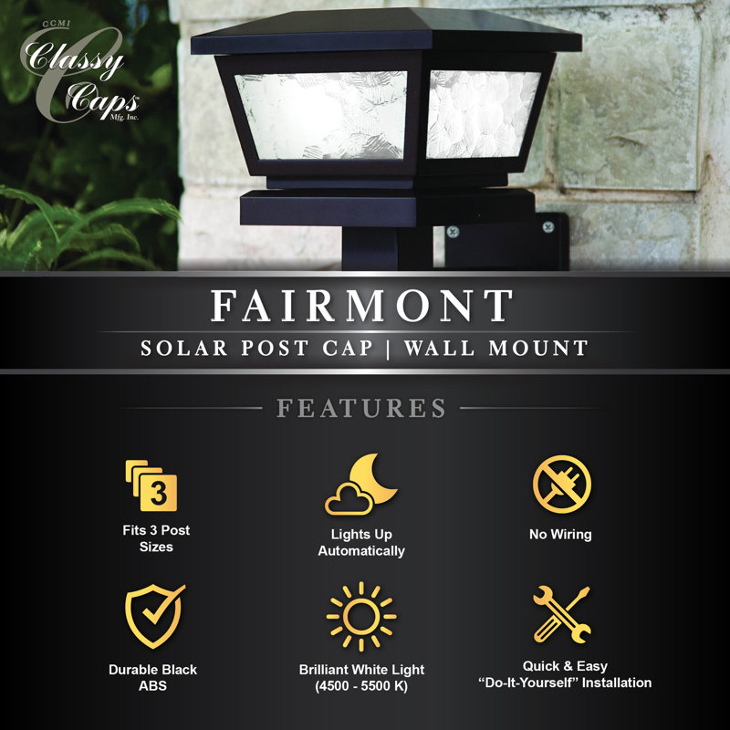 Black LED Solar Post Cap Light with Pebbled Glass