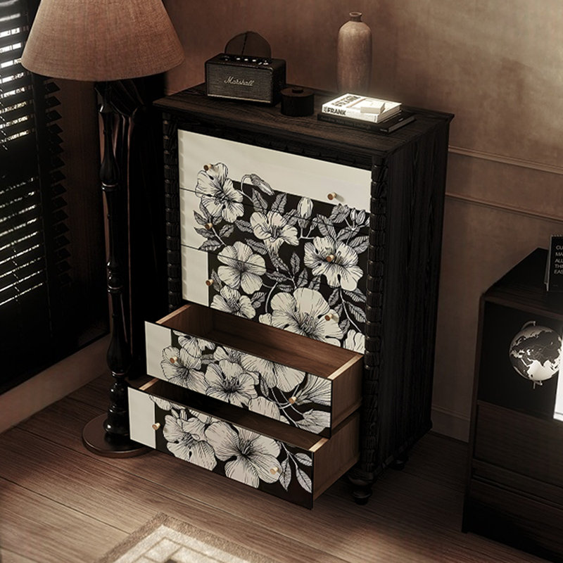 Commode décorative à cinq tiroirs Retro, Noir