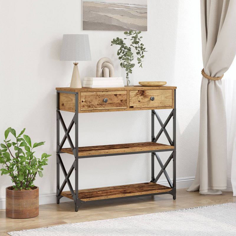 Console Table 100X28x75 Cm Engineered Wood & Steel, 75cm H x 75cm W x 28cm D, Old Wood