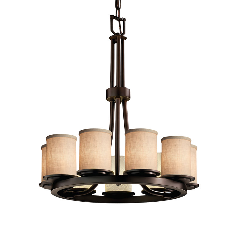 Lustre en roue de chariot unique à 9 lumières Sav, Bronze foncé, Crème