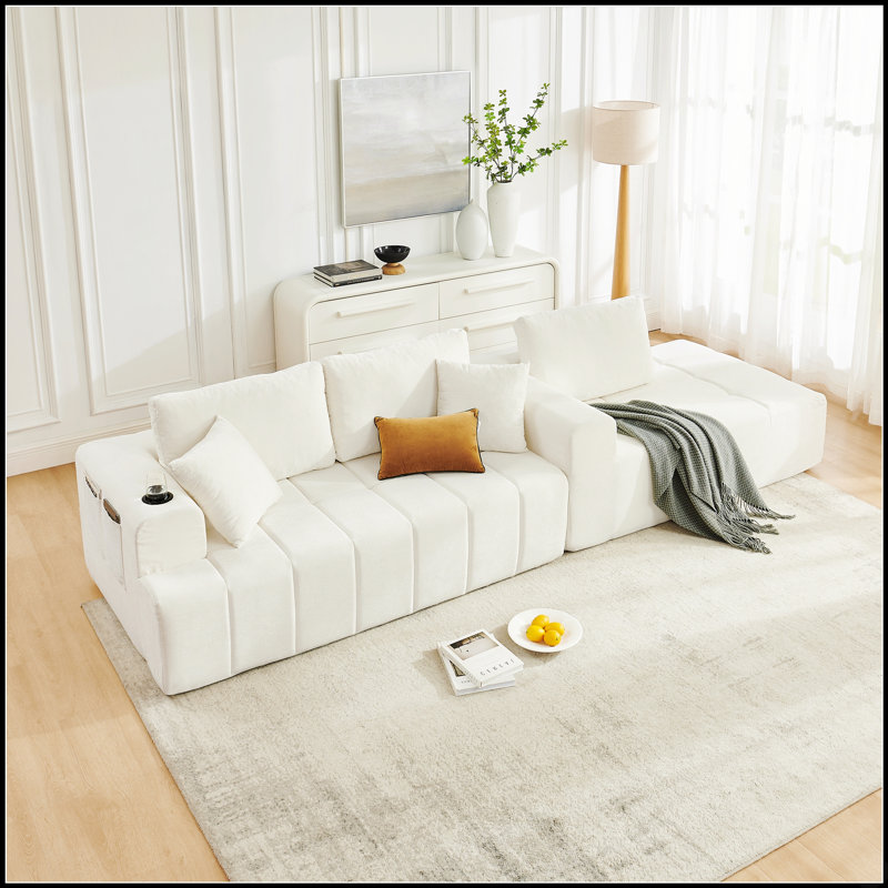 Canapé modulaire modulaire en chenille avec méridienne et porte-gobelets pour un confort de salon flexible et un déplacement facile