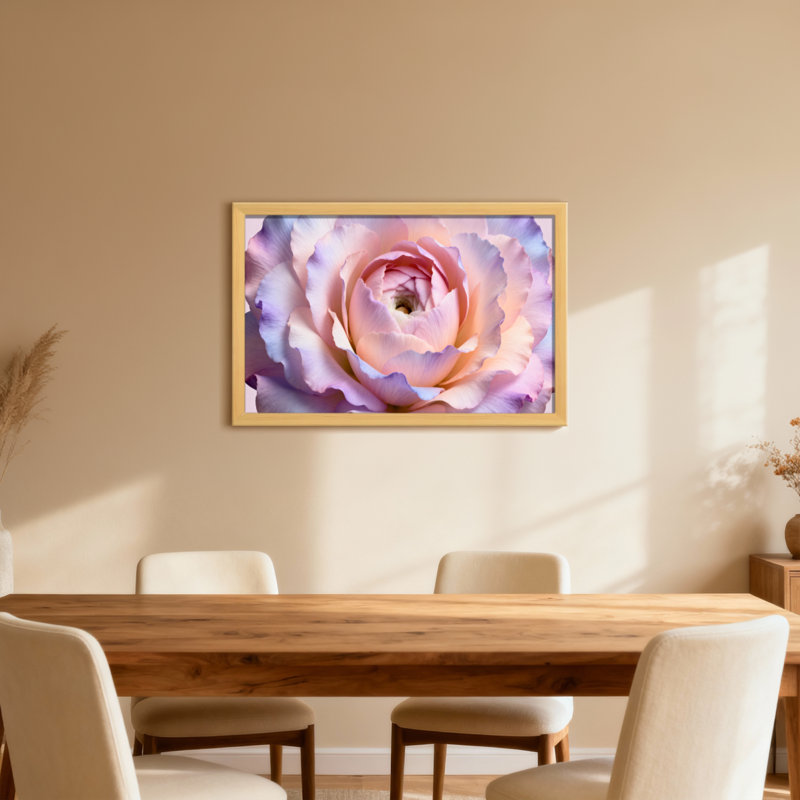 Plantes et fleurs rose pastel imprimé sur toile, Reproduction encadrée d'une seule photo sans pass, Noir, H 20 po x l 30 po