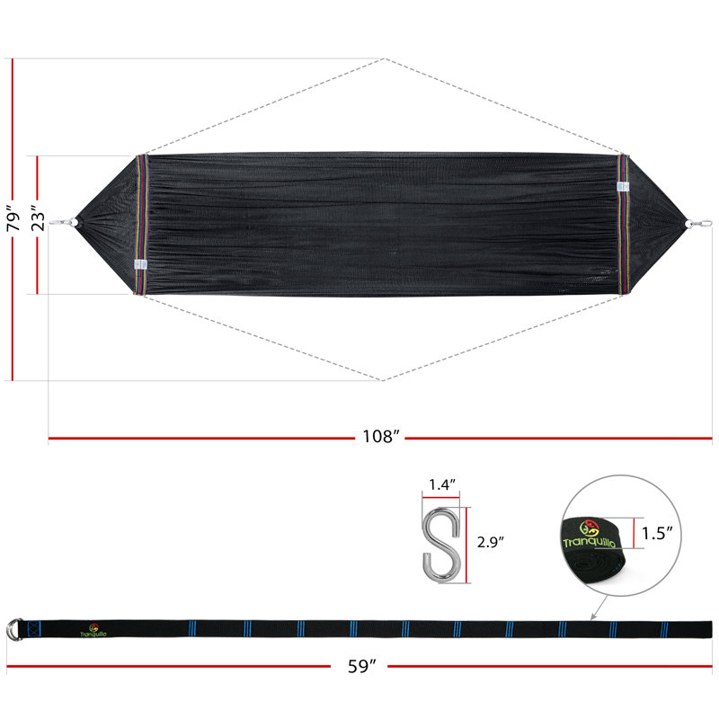Hamac avec sangle d'arbre - noir, Noir