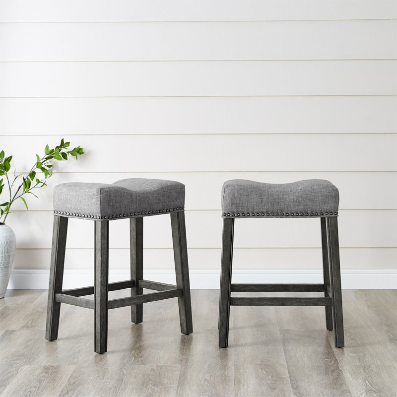 CoCo Upholstered Backless Saddle Seat Set of 2,, Gray, Counter Stool (24" Seat Height), Black