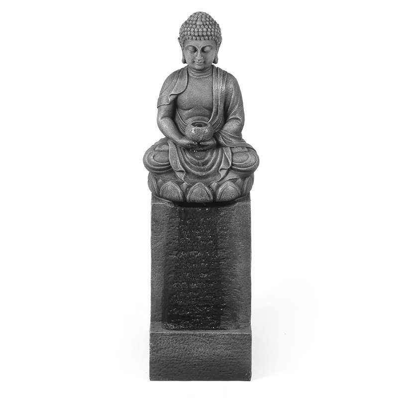 34.5'' H Hand Crafted Meditating Buddha Weather Resistant Floor Fountain with LED Light
