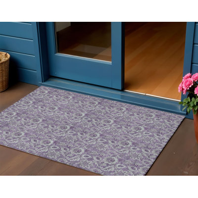 3' X 5' Purple Lilac And Lavender Floral Washable Indoor Outdoor Area Rug