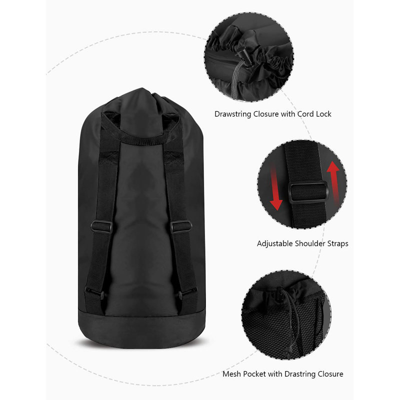 Backpack Laundry Bag With Shoulder Straps And Mesh Pocket Durable Nylon Clothes Hamper Bag With Drawstring Closure