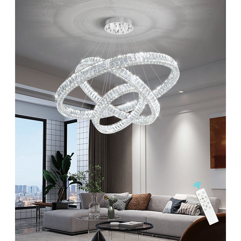 Large Dimmable Chandelier Led Crystal Rings, Silver, 78" H x 31.4" W x 31.4" D