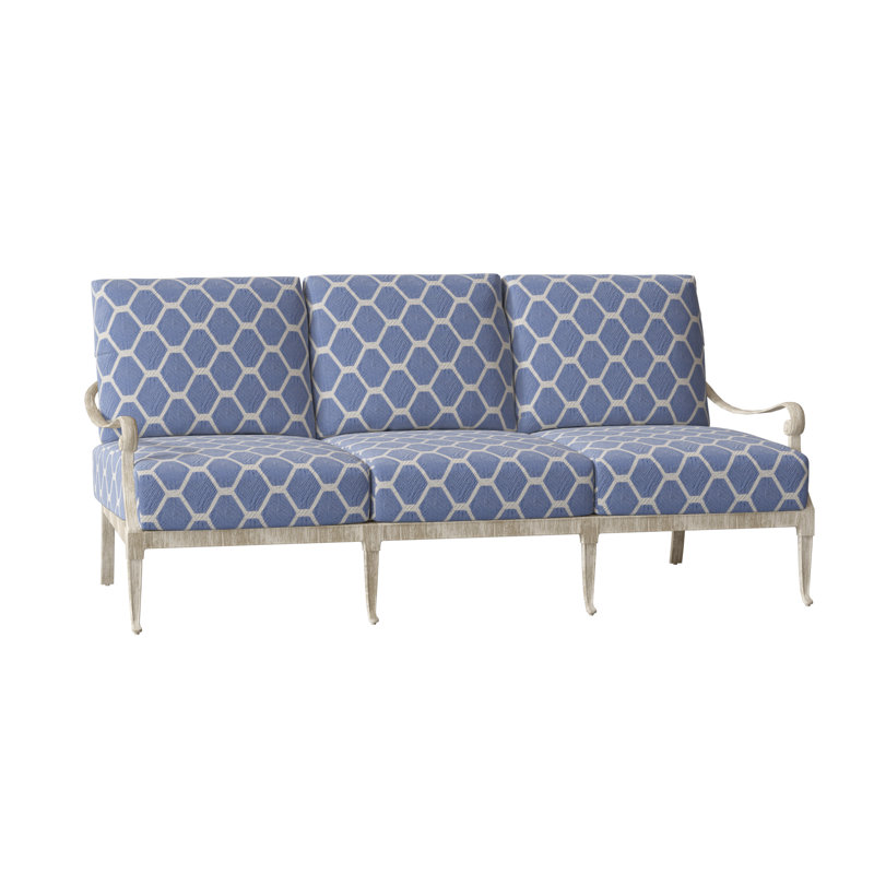 Wiltshire 75'' Wide Aluminum Patio Sofa with Cushions, Weathered White, Prescott Dove Check Sunbrella®