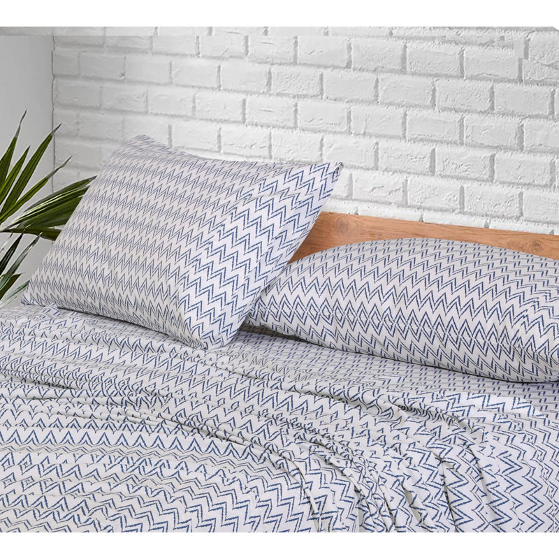 100% Cotton Sheets Sets Soft Crispy Percale Cooling Sheets 16 Inch Deep Pocket Bed Sheets, Chevron