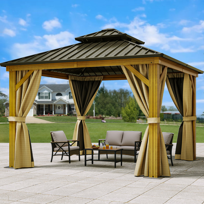 Aluminum Patio Gazebo with Wood Grain, 10 ft x 10 ft