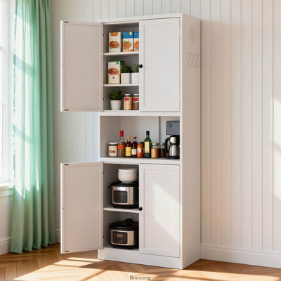 Armoire de cuisine de 72 pouces de hauteur en acier blanc avec grand comptoir, tablettes réglables et crochets