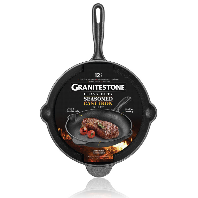 Granitestone 12 Inch Cast Iron Skillets, Pre-Seasoned Cast Iron Pans for Cooking, Nonstick Cast Iron Frying Pan, Cast Iron Skillet for Indoor & Outdoor Use, Cast Iron Pan, Non-Toxic, Oven Safe