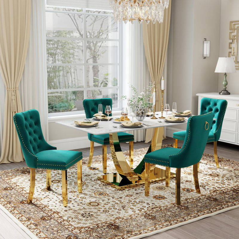 Kekeli 6 - Person Pedestal Dining Set, Green, 30"H x 63"L x 35.4"W