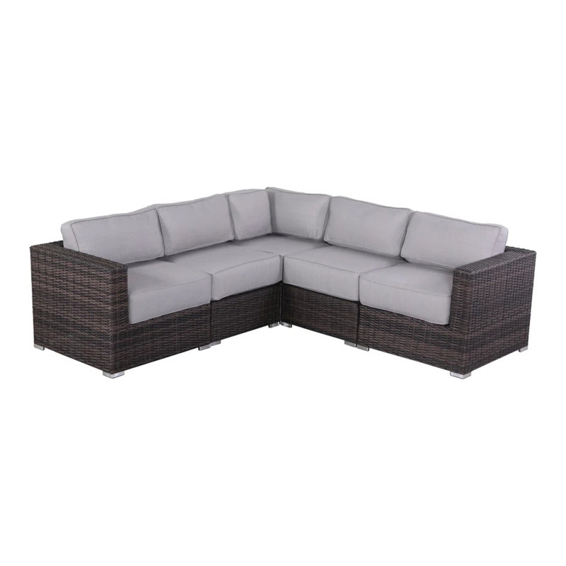 Ensemble de conversation d'extérieur en osier pour 4 personnes avec coussins entièrement assemblé, Gris