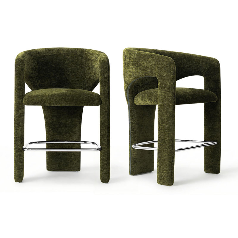 Ensemble de 2 tabourets de bar 24,5 "de hauteur comptoir moderne avec repose-pieds argenté pour îlot de cuisine, Vert