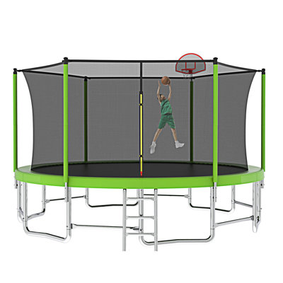 Trampoline 16 pieds avec barre d'équilibre et panier de basketball