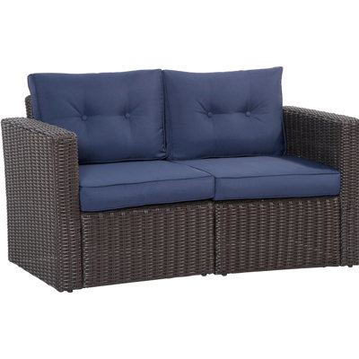2 Piece Patio Corner , Dark Blue. Outdoor Pe Furniture With Cozy Cushions For Balcony, Garden, Lawn. Curved . Strong Galvanized Steel Framework. Easy Assembly Steps. 25.5"W X 27.25"D 27.5"H. 352 Lbs