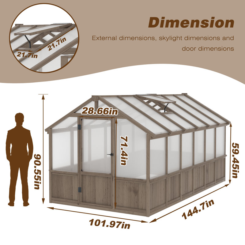 Wooden Polycarbonate Greenhouse, 144.7"