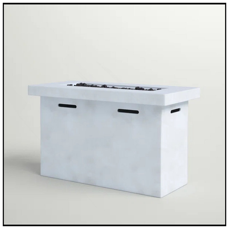 25" H X 42" W Fiber Reinforced Concrete Propane Outdoor Fire Pit Table, Natural/White