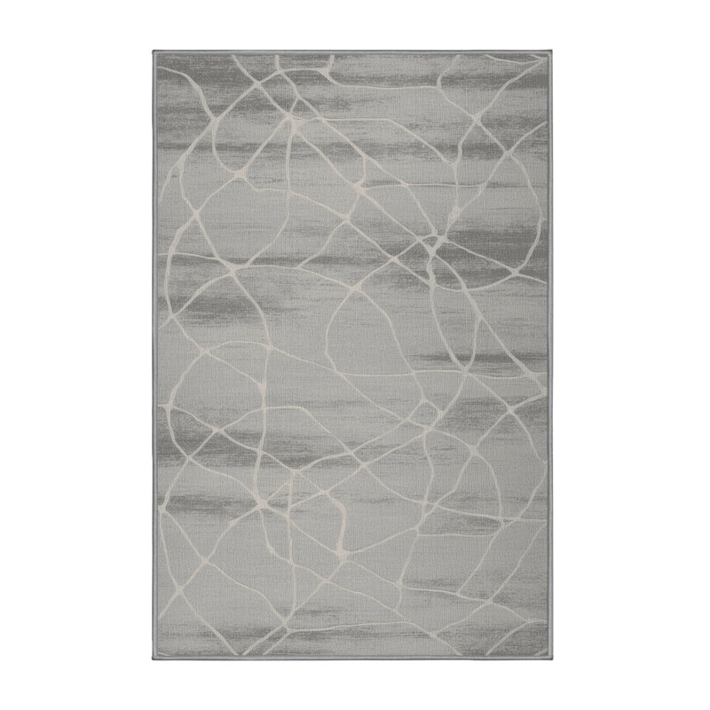 Machine Washable Abstract Gray Area Rug, Rectangle 2' x 3'