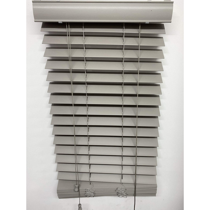 Faux Wood Waterproof Venetian Blind with Corded Light Control, Grey, 213 cm L x 45 cm W
