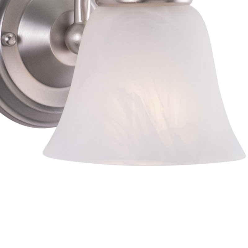 Moyer 1-Light 5.25 inch Wide Brushed Nickel Traditional Bathroom Vanity Lighting Fixture, White Alabaster Glass Shade, Dimmable, LED Compatible, Wall Mounted Steel Sconce