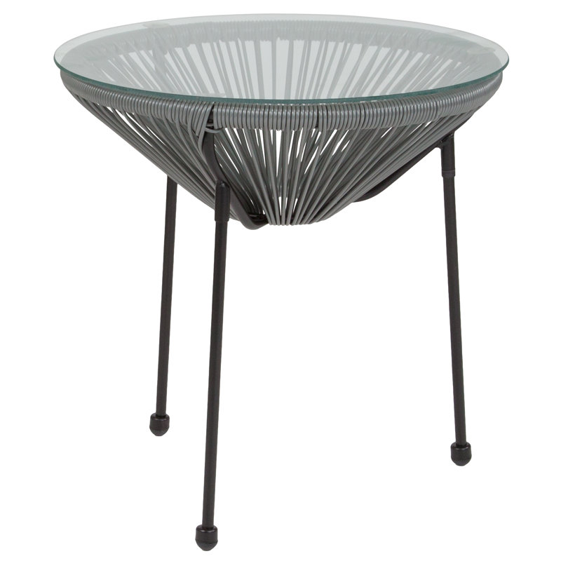 Table en rotin avec plateau en verre Kelleia, Gris