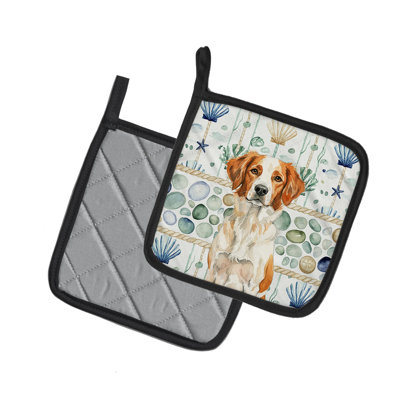 Orange and White Brittany Coastal Sea Glass Pair of Pot Holders