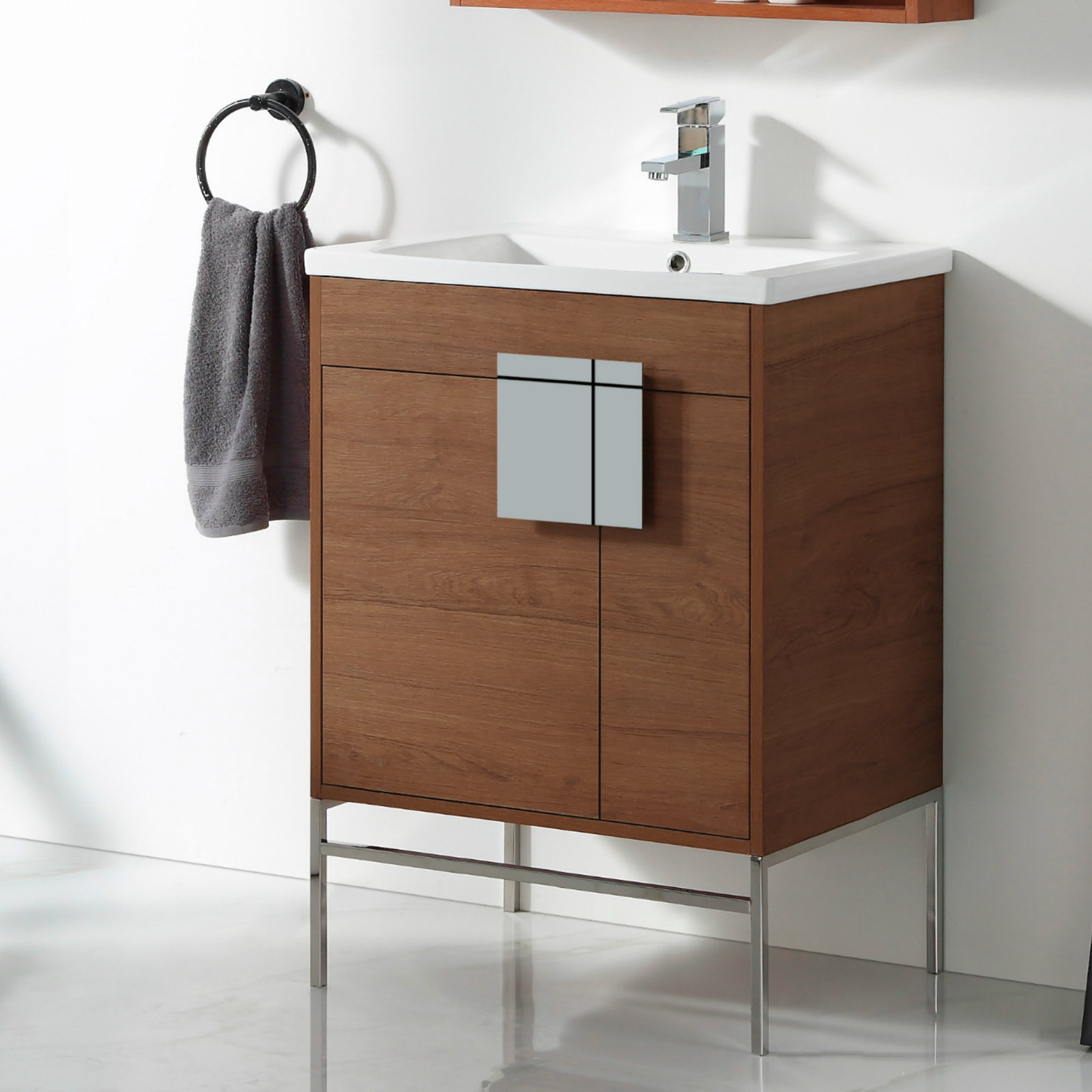 Maisie 24'' Single Bathroom Vanity, Polished Chrome, Walnut
