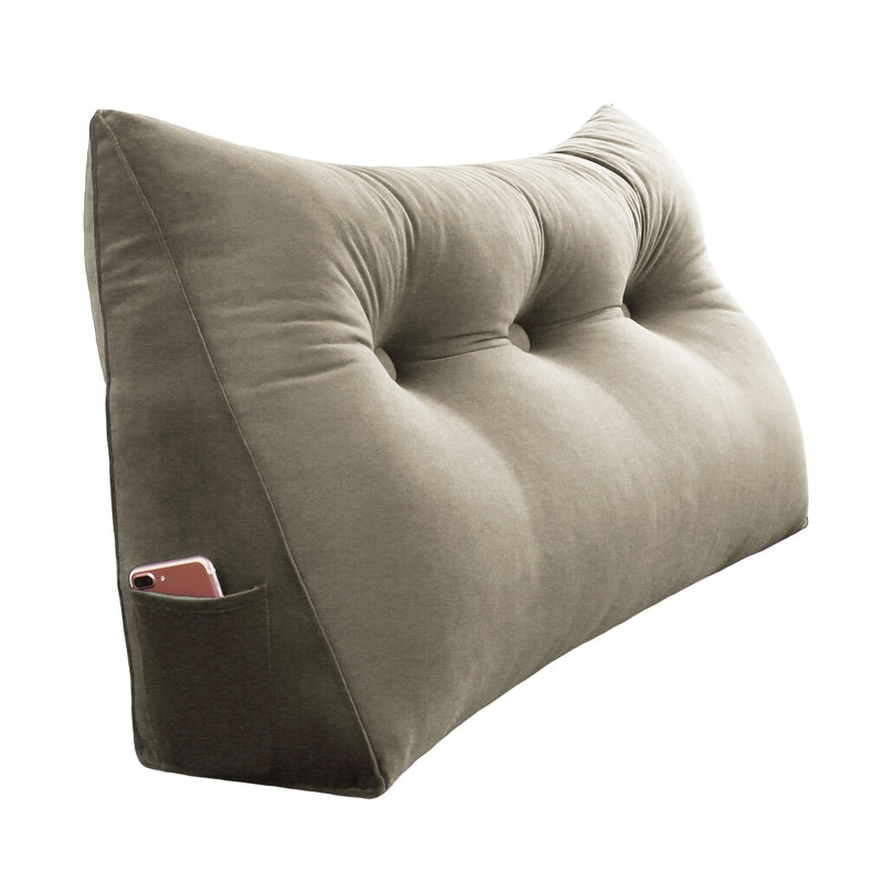 Sit-up Back Comfort 100% Cotton Velvet Wedge Headboard Reading Pillow with Removable & Washable Cover Compression, Tan, Twin