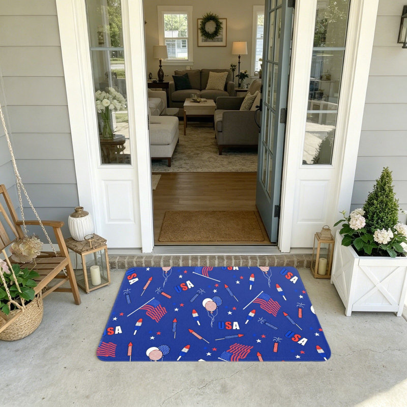 Tapis de réception patriotique USA Firework, 20 x 32 po, Jour de la porte, usage domestique