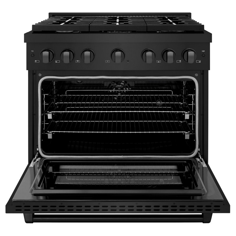 ZLINE 36 in. 5.2 cu. ft. Paramount Dual Fuel Range W/ 6 Burner Gas Cooktop & Electric Convection Oven in Black Stainless Steel (SDRB-36)