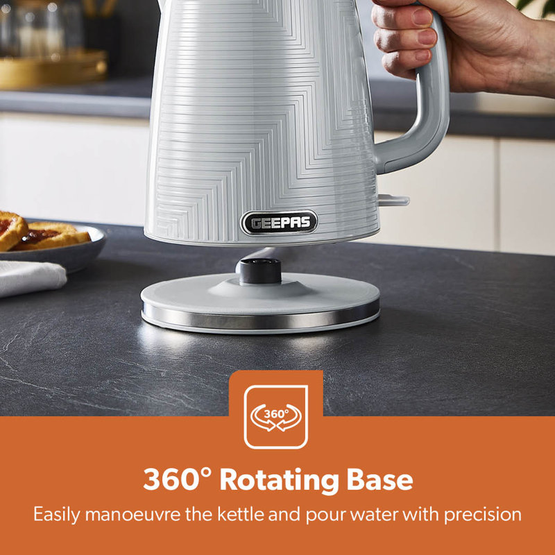 GEEPAS 1.7L Cordless Electric Kettle | Textured Premium Kettle with 360° Rotational Base | Concealed Heating Otter Control | Space Saving Cord Storage LED Indicator | 2 Year Warranty 3000W Opus