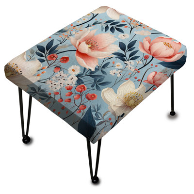 Motif de fleurs de coquelicots beiges et bleus - Repose-pieds rectangulaire floral