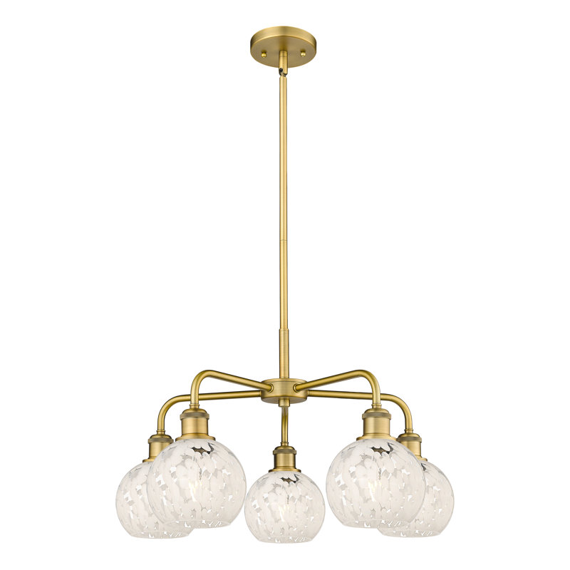 Bellagrace 5 - Light Dimmable Globe Chandelier, Brushed Brass, 13.5" H x 24" W x 24" D