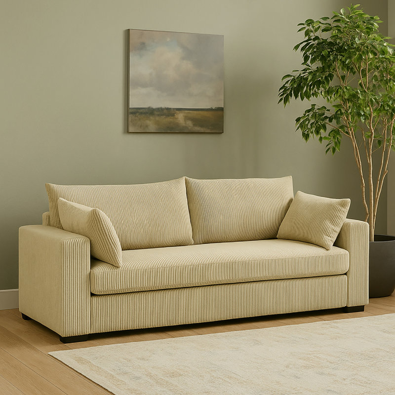 Canapé rembourré avec assise profonde, canapé moderne, Crème, crème