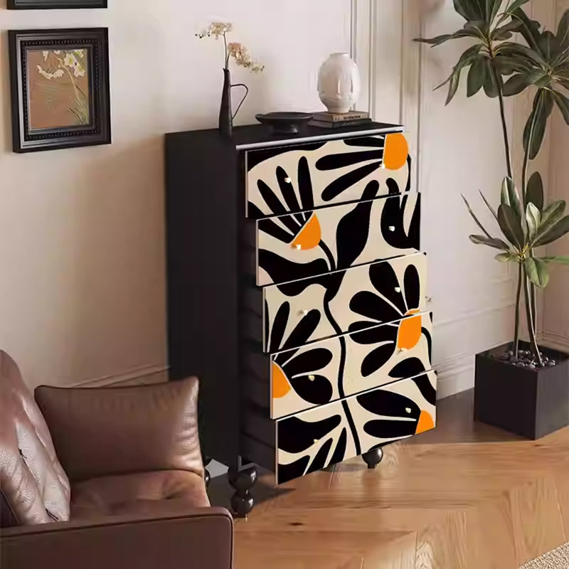 Armoire en bois de pin avec plateau spacieux et 5 tiroirs