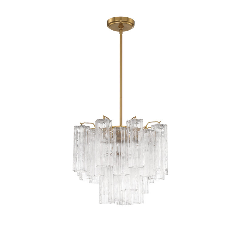 Lustre à niveaux Arras, Laiton vieilli, H 13,75 po x l 17,75 po x P 17,75 po, Transparent
