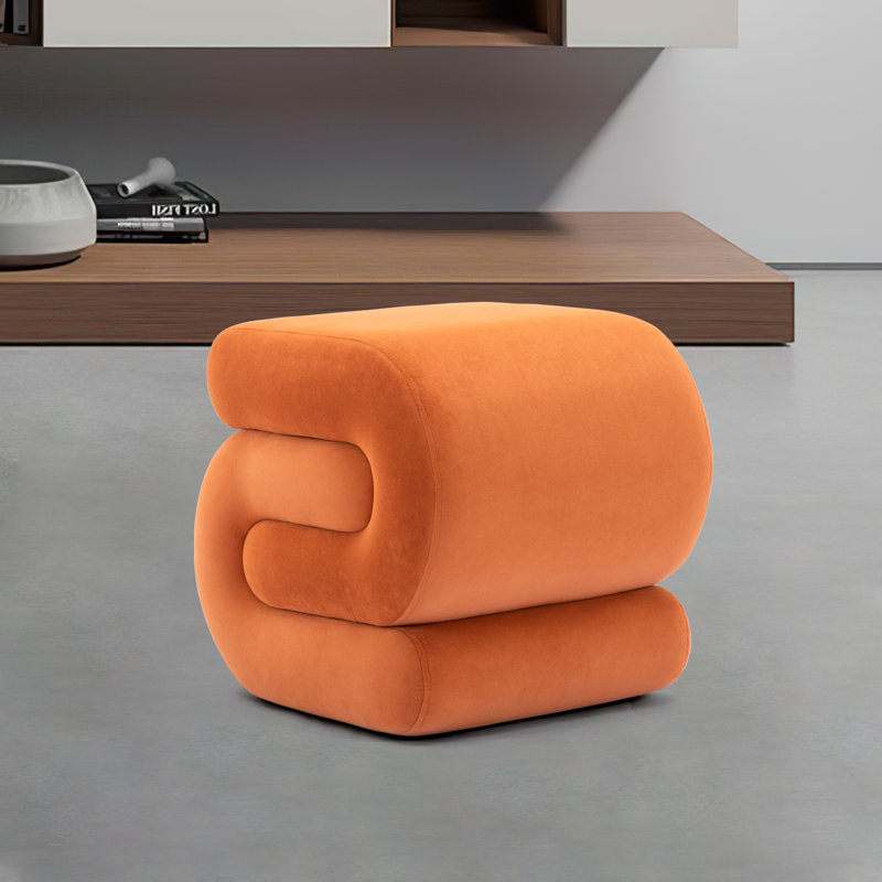 Jaszlyn S-shape Ottoman, Makeup Stool Footstool, Orange Velvet