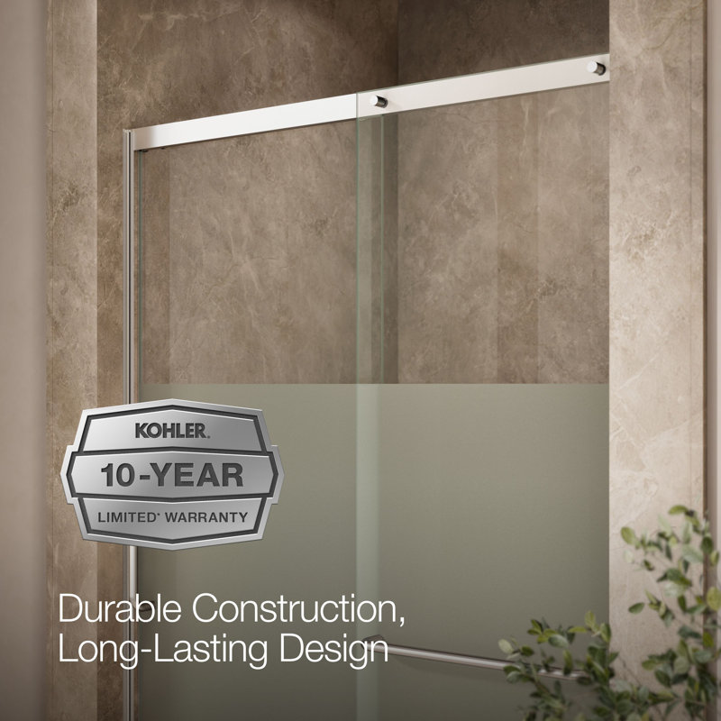 Elate Tall Sliding Shower Door, 75-1/2-In H X 50-1/4 - 53-5/8-In W, With Heavy 5/16-In Thick Crystal Clear Glass With Privacy Band