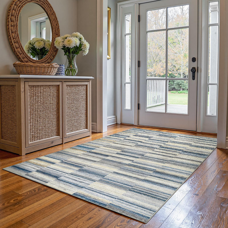 Modern Abstract Ultra-Thin Washable Area Rug, Rectangle 5' x 7', Blue