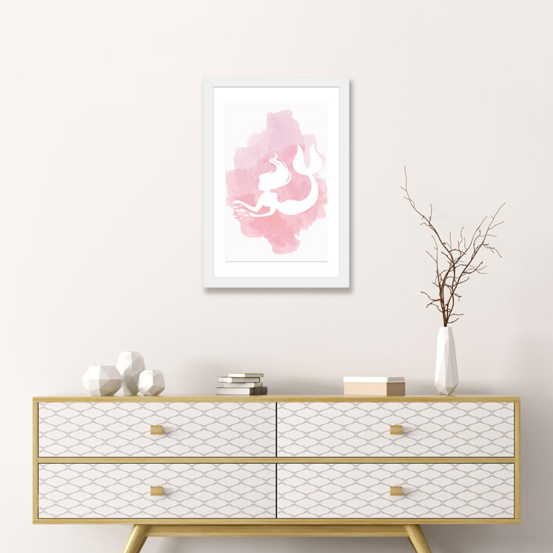 Sirène - impression d'art graphique, H 24 po x l 16 po x P 1 po, Papier encadré blanc, Blanc
