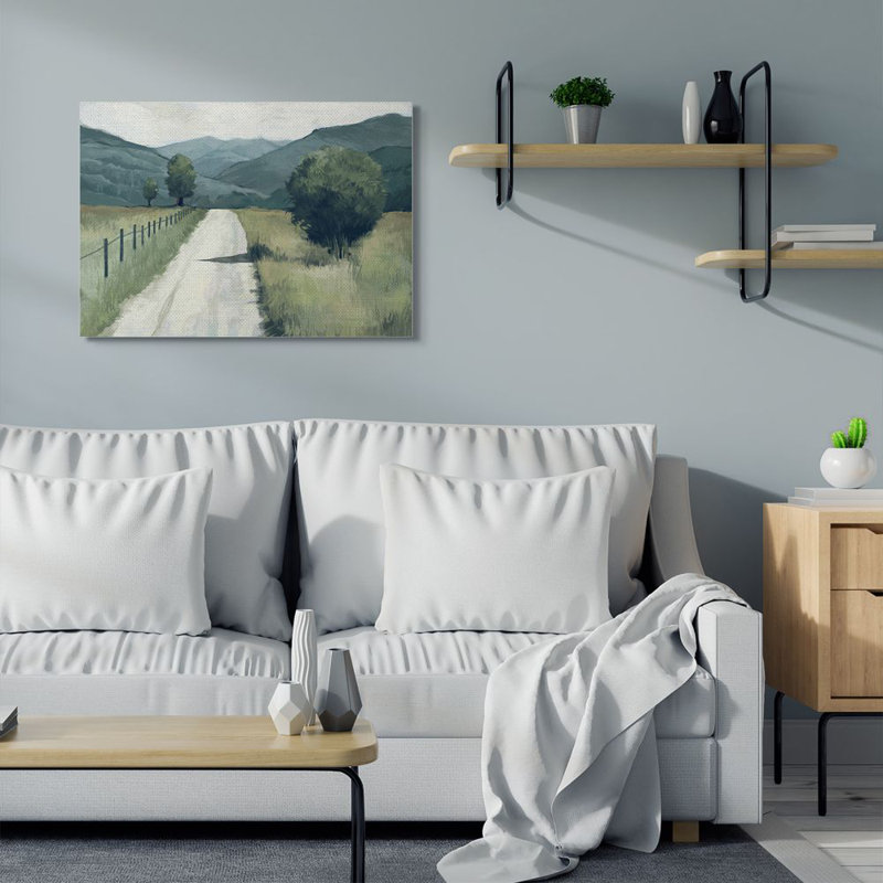 «Farmland Fields Green Blue Landscape» par Ziwei Li - reproduction d'art, H 30 po x l 40 po, Toile tendue