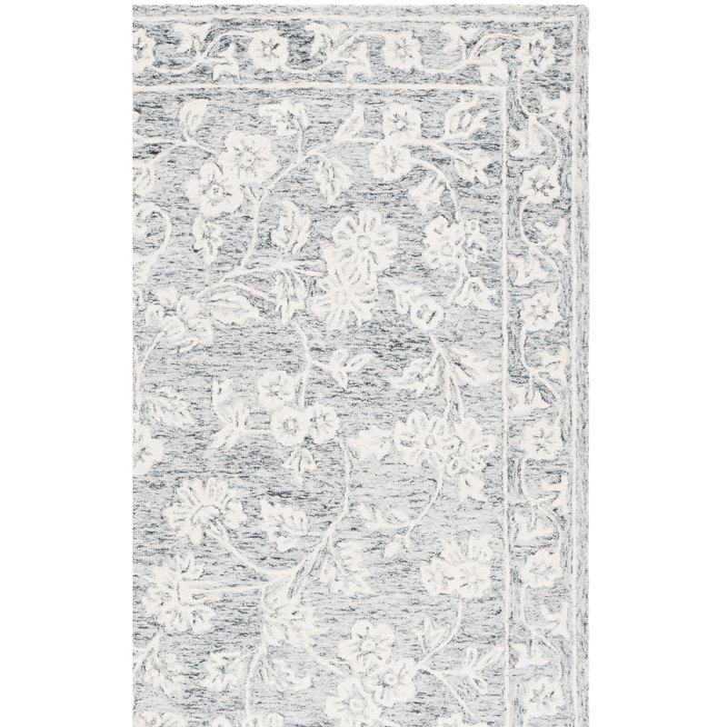 Tapis bleu / ivoire en laine touffeté à la main Conaway, Rectangle 8 pi x 10 pi