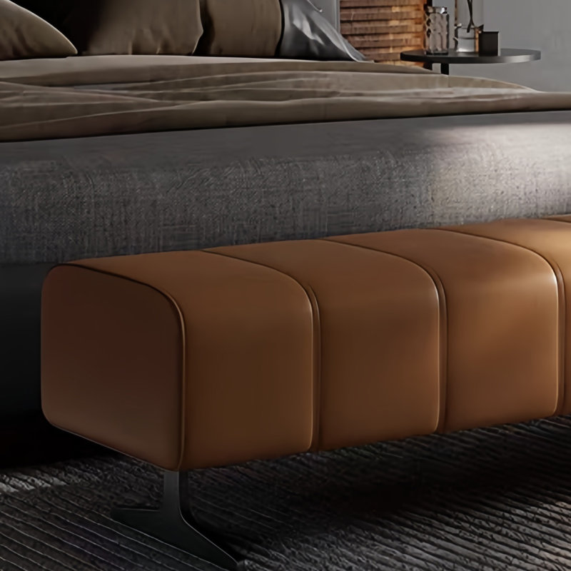 Banc rembourré en cuir Thomias, H 15,74 po x l 70,86 po x P 17,71 po, Orange