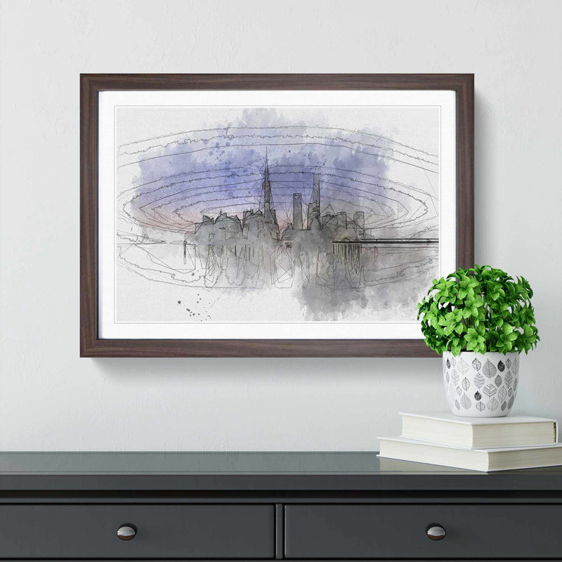Evening Reflections of Shanghai in Abstract - Picture Frame Graphic Art Print, 27cm H x 36cm W x 2cm D, Walnut Framed