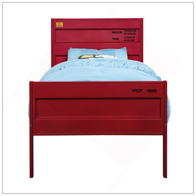 Stylish Cargo Container Themed Metal Platform Bed With Industrial Design, No Box Spring Required