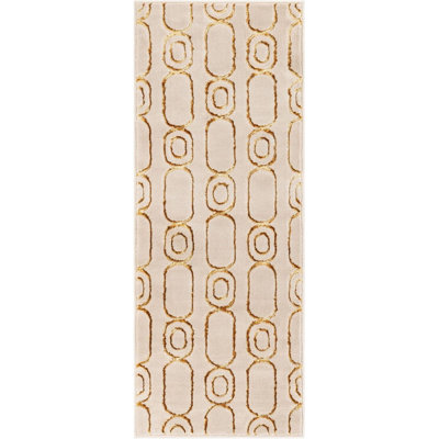 Contemporary Vincente Runner Rug White and Gold Color