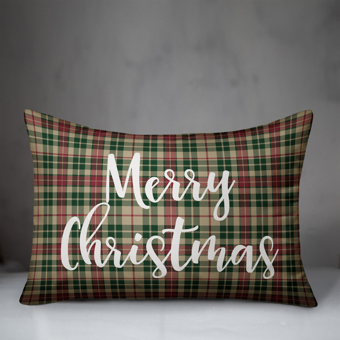  Merry Christmas in Tartan Plaid Lumbar Pillow Designs Direct Creative Group